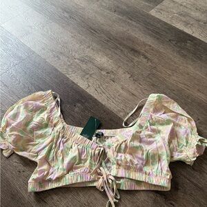 Wild Fable Pink and Green Smocked Crop Blouse
